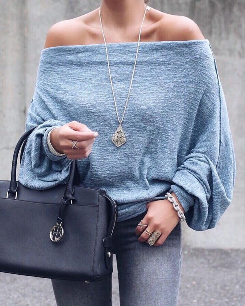 

Solid Off Shoulder Lantern Sleeve Blouse, Light gray