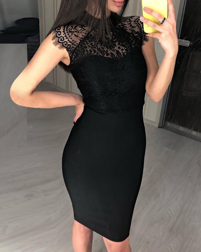 

Mesh Eyelash Lace Sleeveless Midi Dress, Black