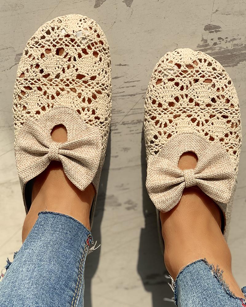 

Mule Lace Hollow Out Bowknot Slip-On, Beige