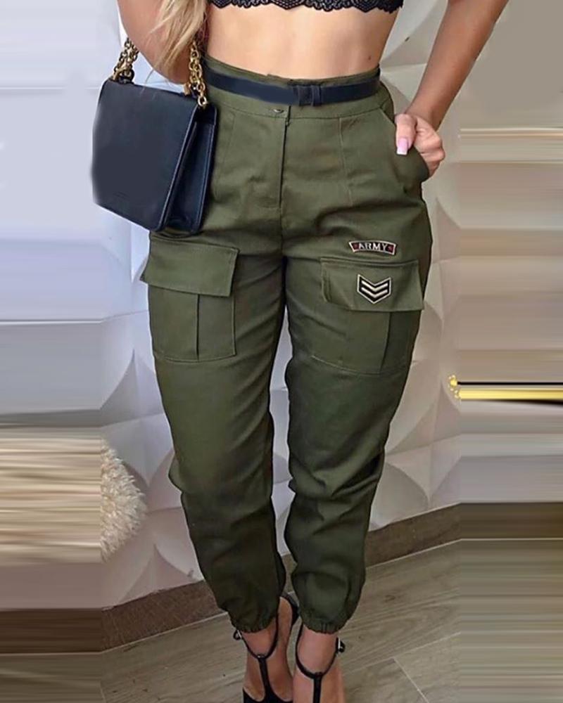 

Pockets Design Casual Cargo Pants, Army green