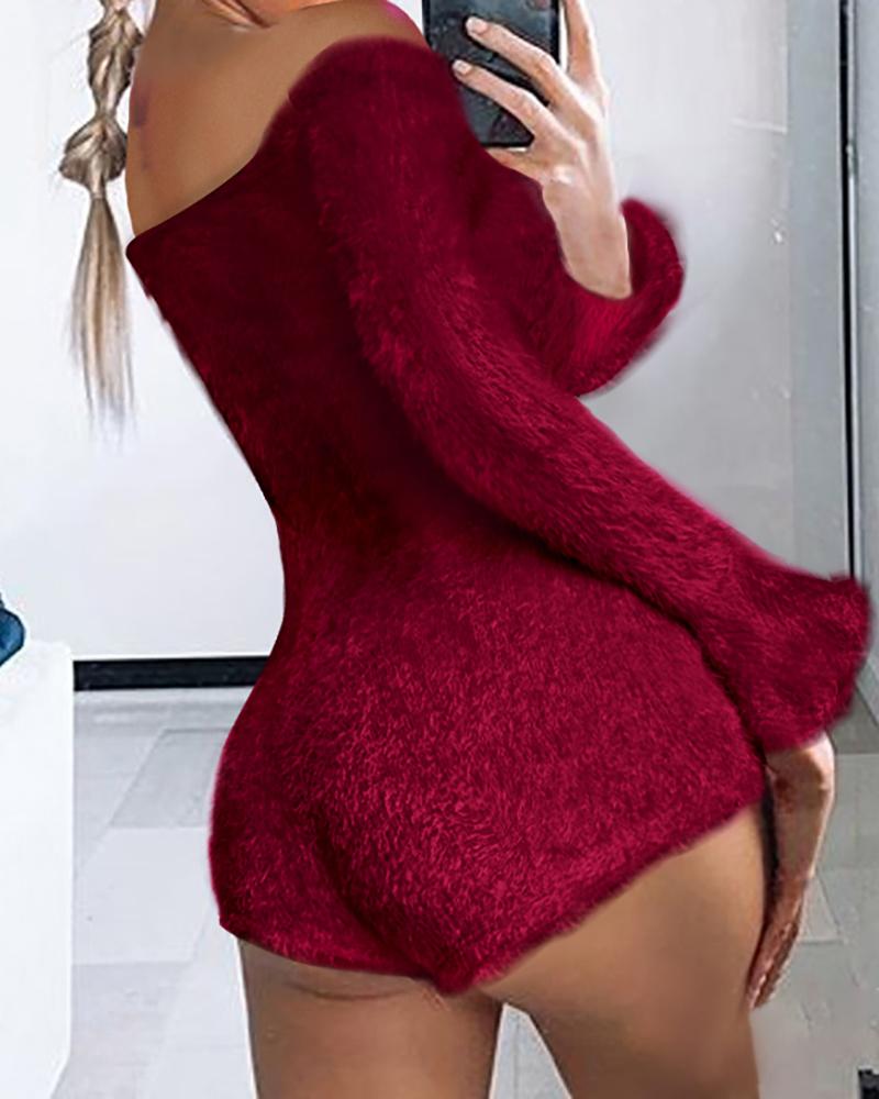 

Plain Long Sleeve Romper, Wine red