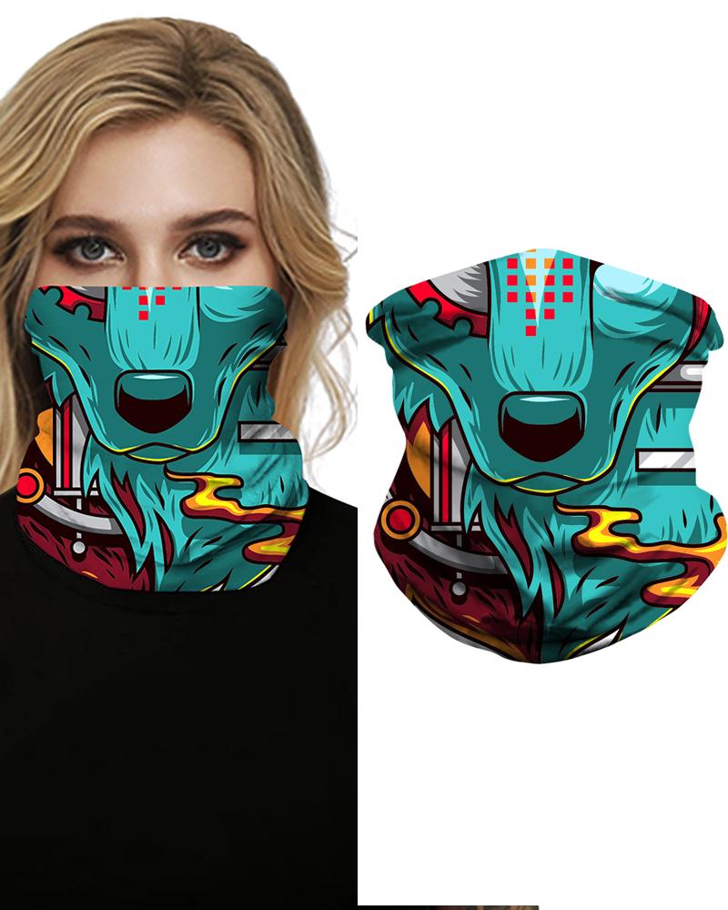 

Print Face Bandana Magic Scarf Headwrap Balaclava, Green