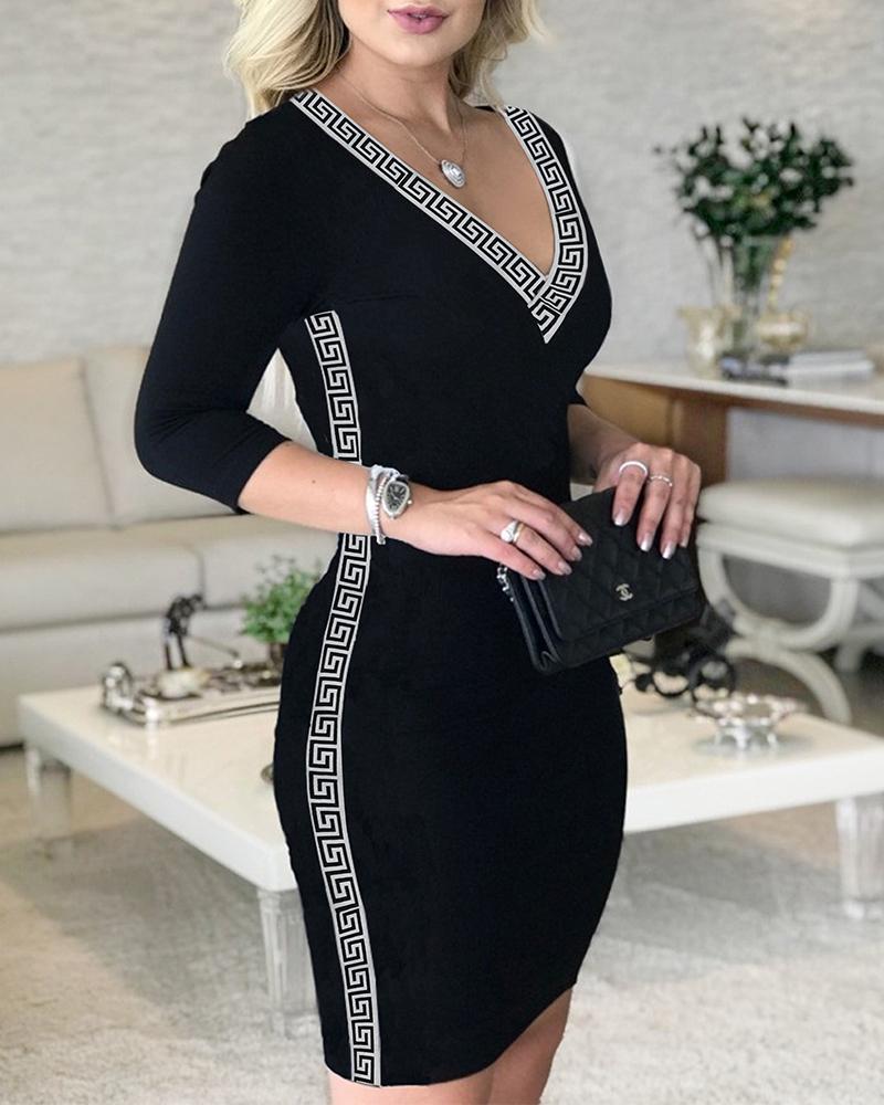 

G-inspired Print Insert Bodycon Dress, Black