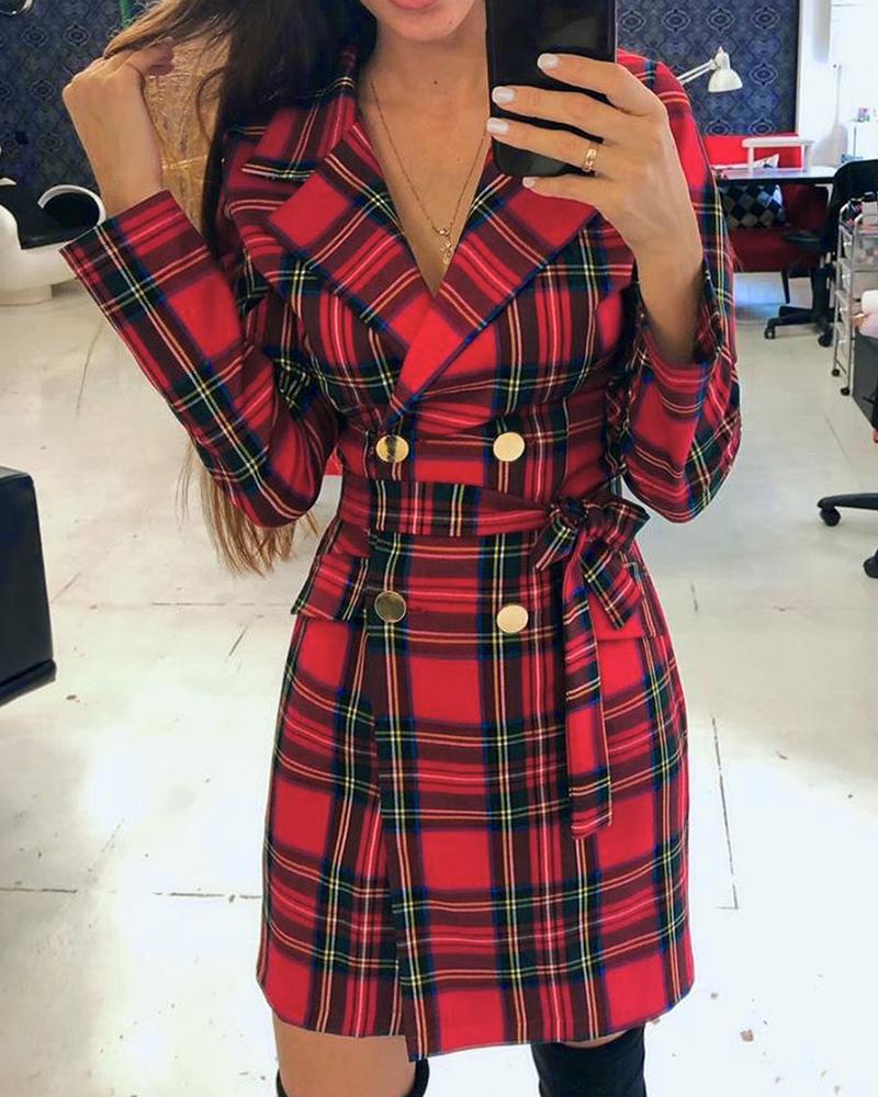 

Plaid Double Breasted Blazer Dress, Red