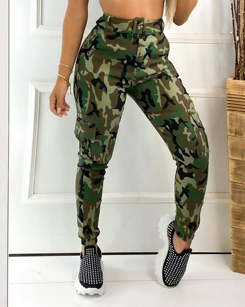 

Camoflage Lace-up Skinny Cargo Pants, Army green