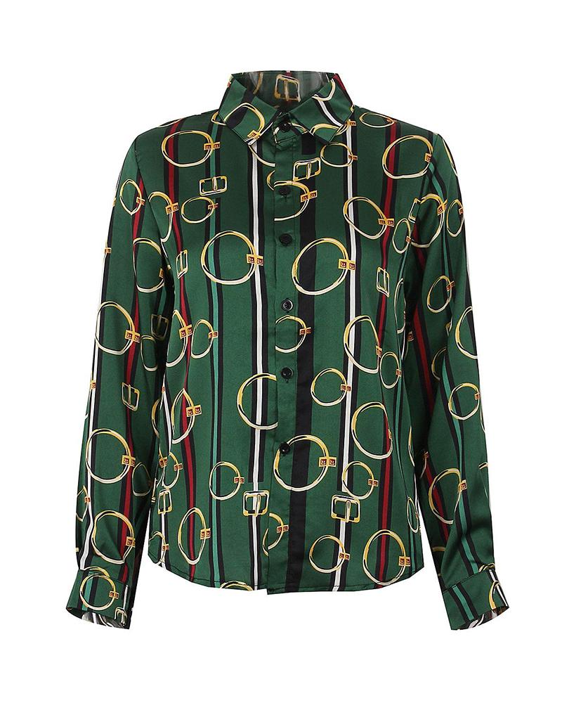 

Colorful Striped Printed Long Sleeve Shirt, Green