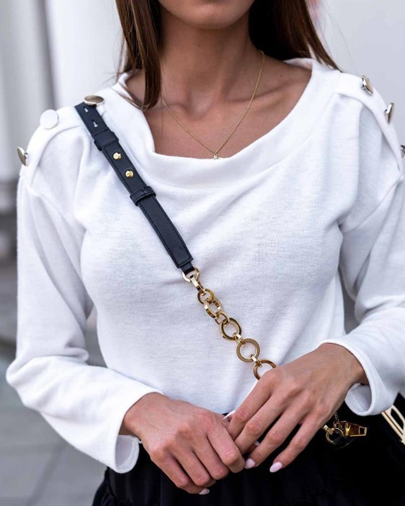 

Button Design Long Sleeve Casual Top, White