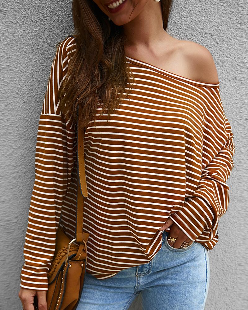

Striped Print Long Sleeve Top, Khaki