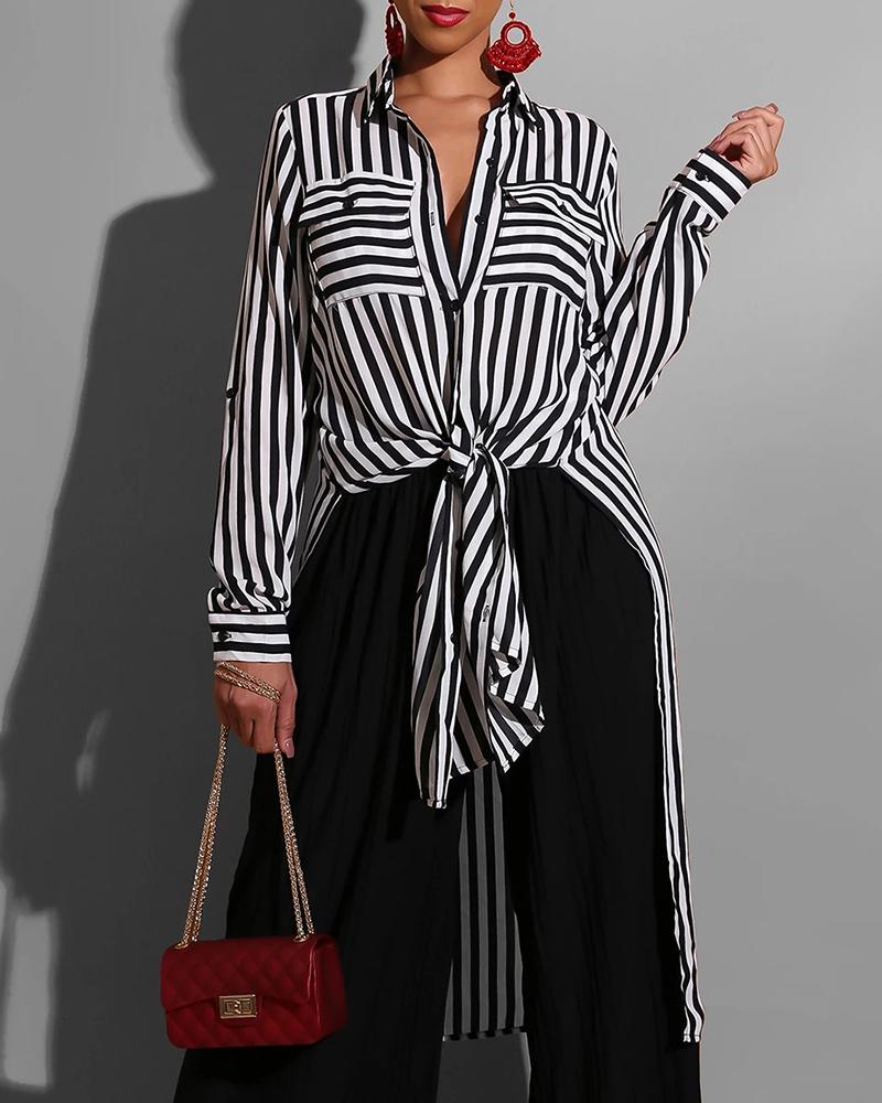 

Stripes Slit Side Irregular Shirt, Black