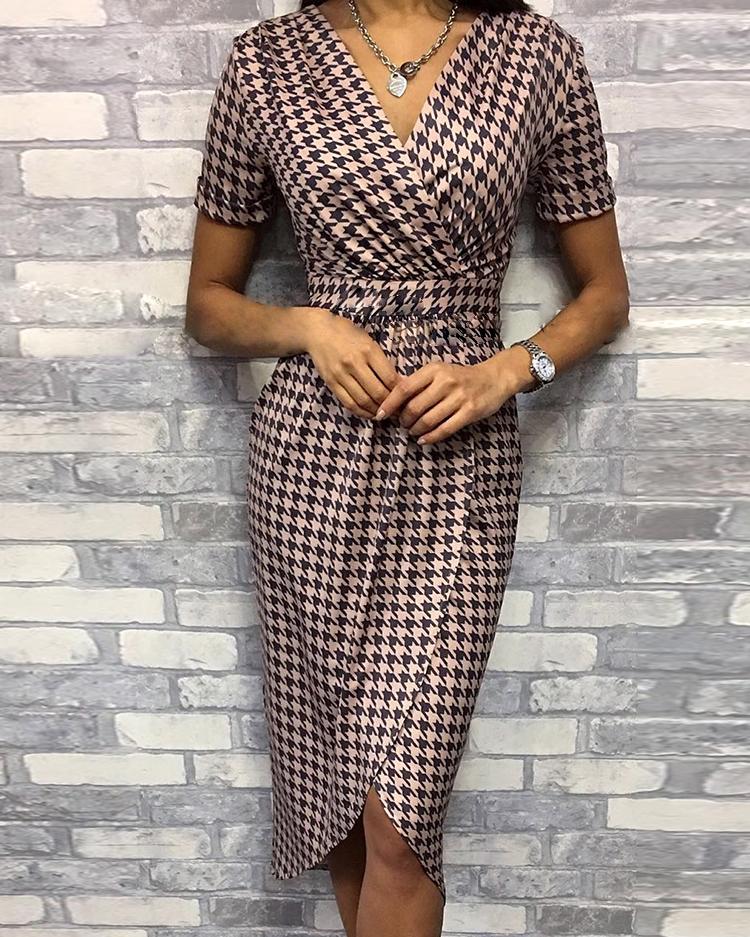 

Houndstooth Surplice Wrap Dress