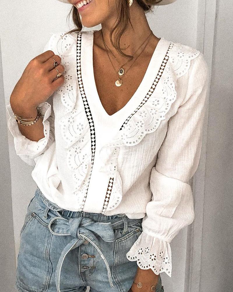 

Eyelet Embroidery Bell Sleeve Knit Top, White