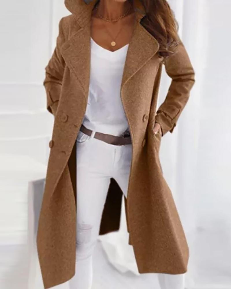 

Button Design Long Sleeve Trench Coat, Khaki
