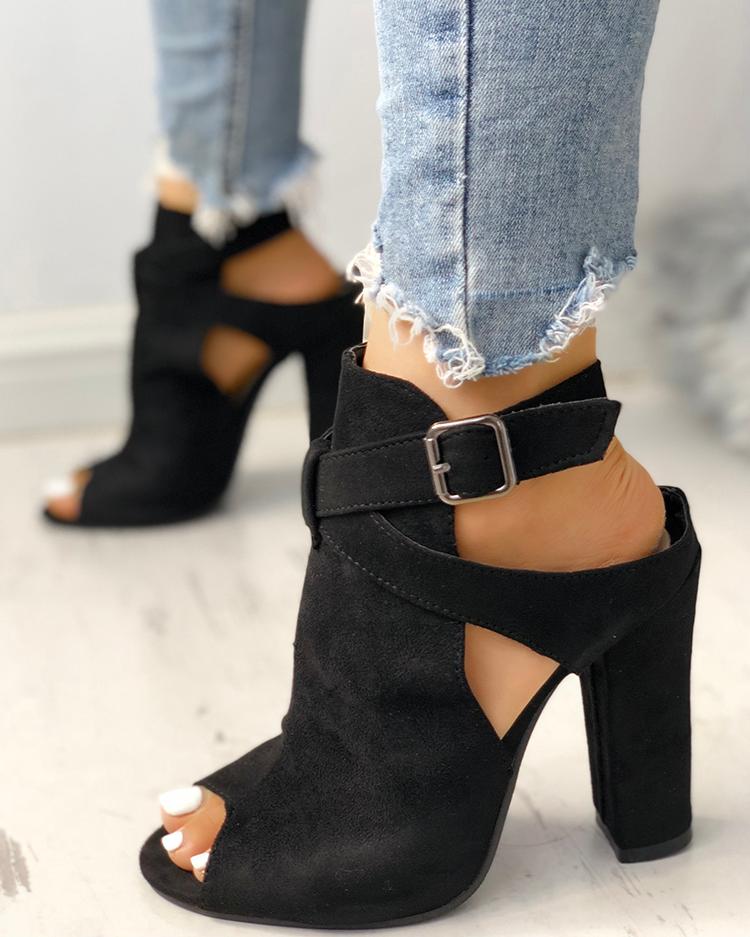 

Open Toe Slingback Chunky Heeled Pumps, Black
