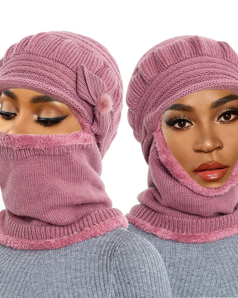 

Bow Pattern Warm Neck Knit Hat Mask Beanie, Pink
