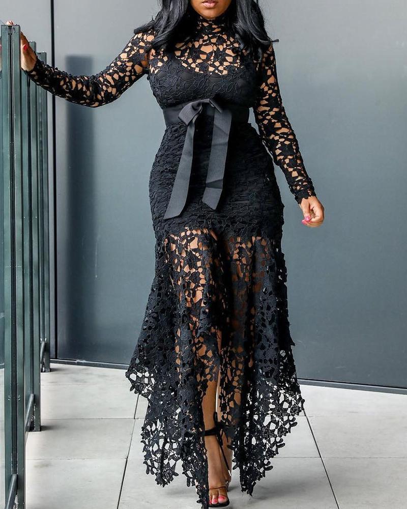

Lace See Through Dress & Lining Sets, Black