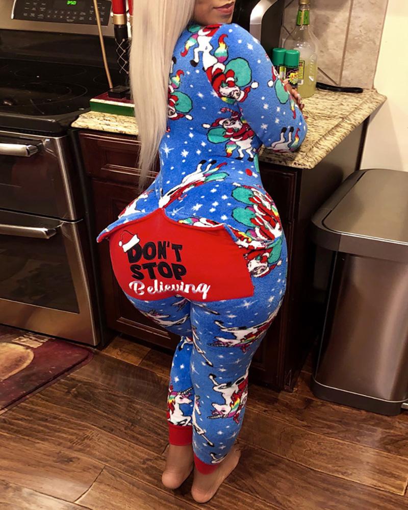 

Christmas Mixed Letter Print Lounge Jumpsuit, Blue