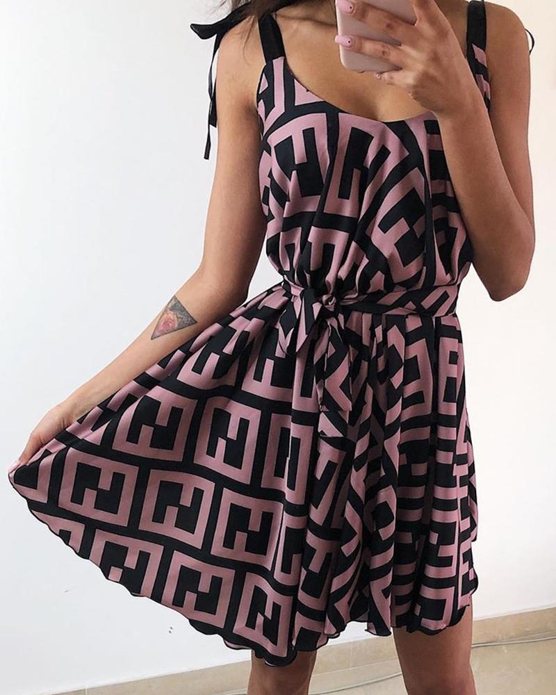 

Geo Print Tied Strap Casual Dress