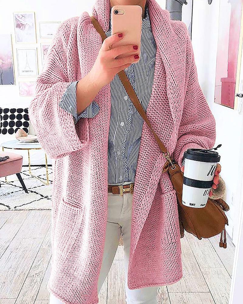 

Solid Loose-Knitted Overlap Cardigan, Pink