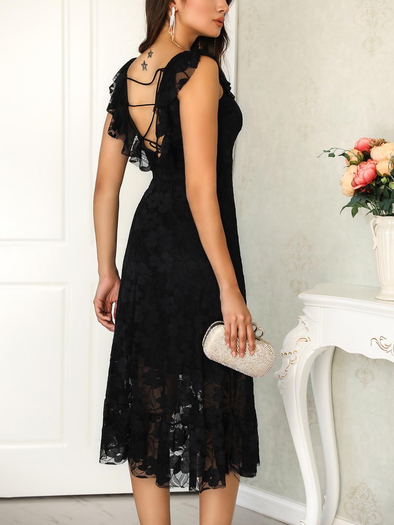 

Ruffles Tim Strappy Backless Lace Dress