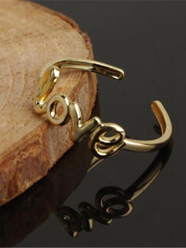 

Women Fashion Cutout Letter And Peace Midi Adjustable Open Toe Ring Vintage, Gold