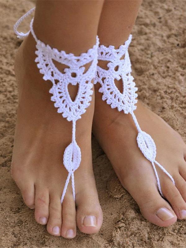 

Barefoot Sandals Beach Wedding Bridal Yoga Dance Foot Jewelry Knit Ankle Bracelet Tornozeleira Pulseras Tobilleras 1pair, Pink;white;khaki;black