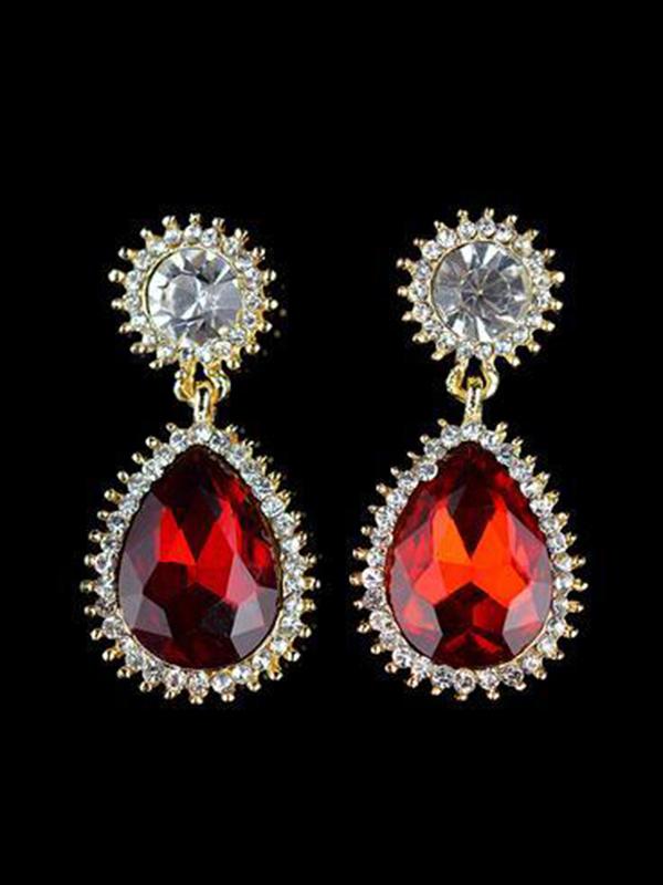

Women fashion vintage hot rhinestone earrings tear drop-shaped earrings glass earrings for party, Red
