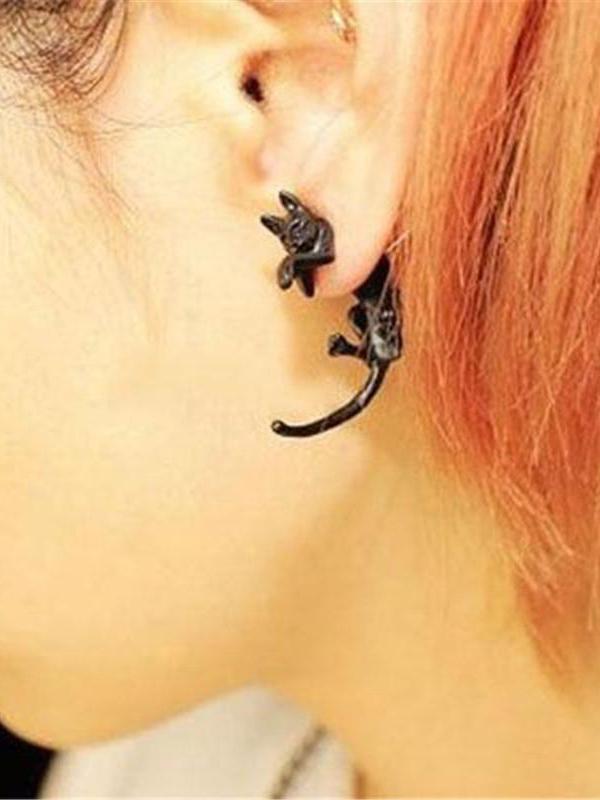 

1 PCS Popular Long Tail Small Leopard Cat Puncture Girls And Boys Stud Earrings, Black