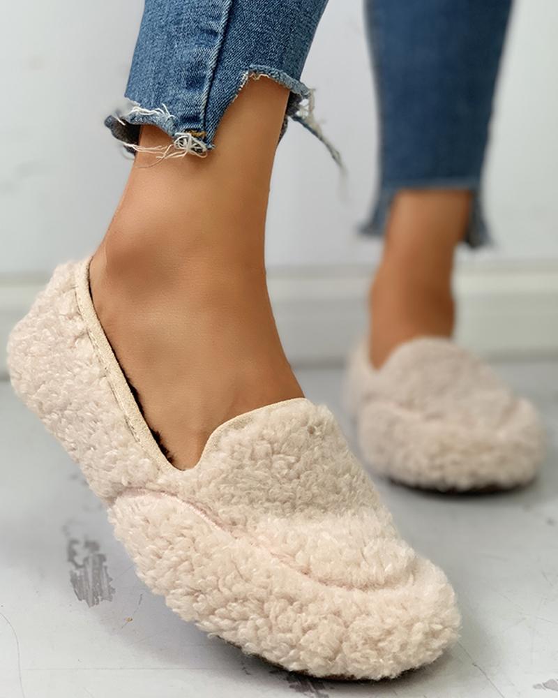 

Fluffy Casual Flat Shoes, Beige