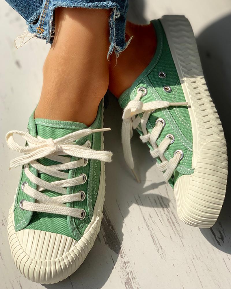 

Eyelet Lace-Up Pattern Epadrille Sneakers, Green