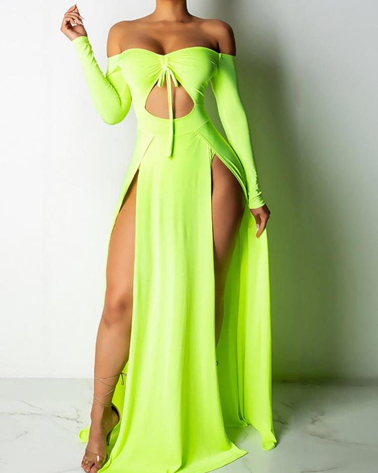 

Off Shoulder High Slit Maxi Dress, Green
