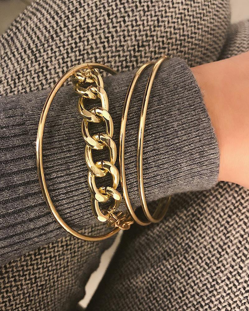 

4PCS Ring & Chain Bracelet Set, Gold