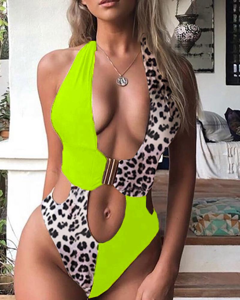 

Cut Out Backless One Piece Swimsuit, Green