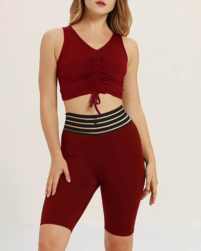

High Waist Striped Bike Shorts, Wine red