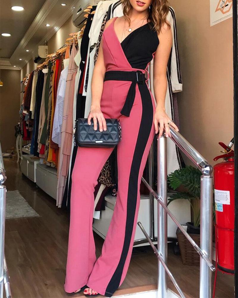 

Contrast Color Spaghetti Strap Jumpsuits, Pink