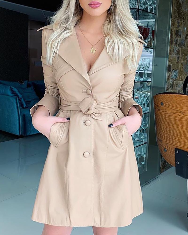 

Dual Pocket Button Design PU Coat
