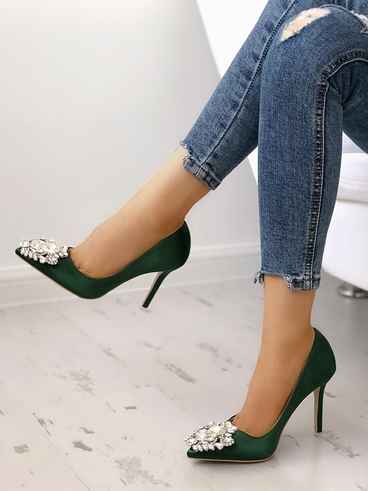 

Women's Closed Toe Shiny Embellished Pump, Green