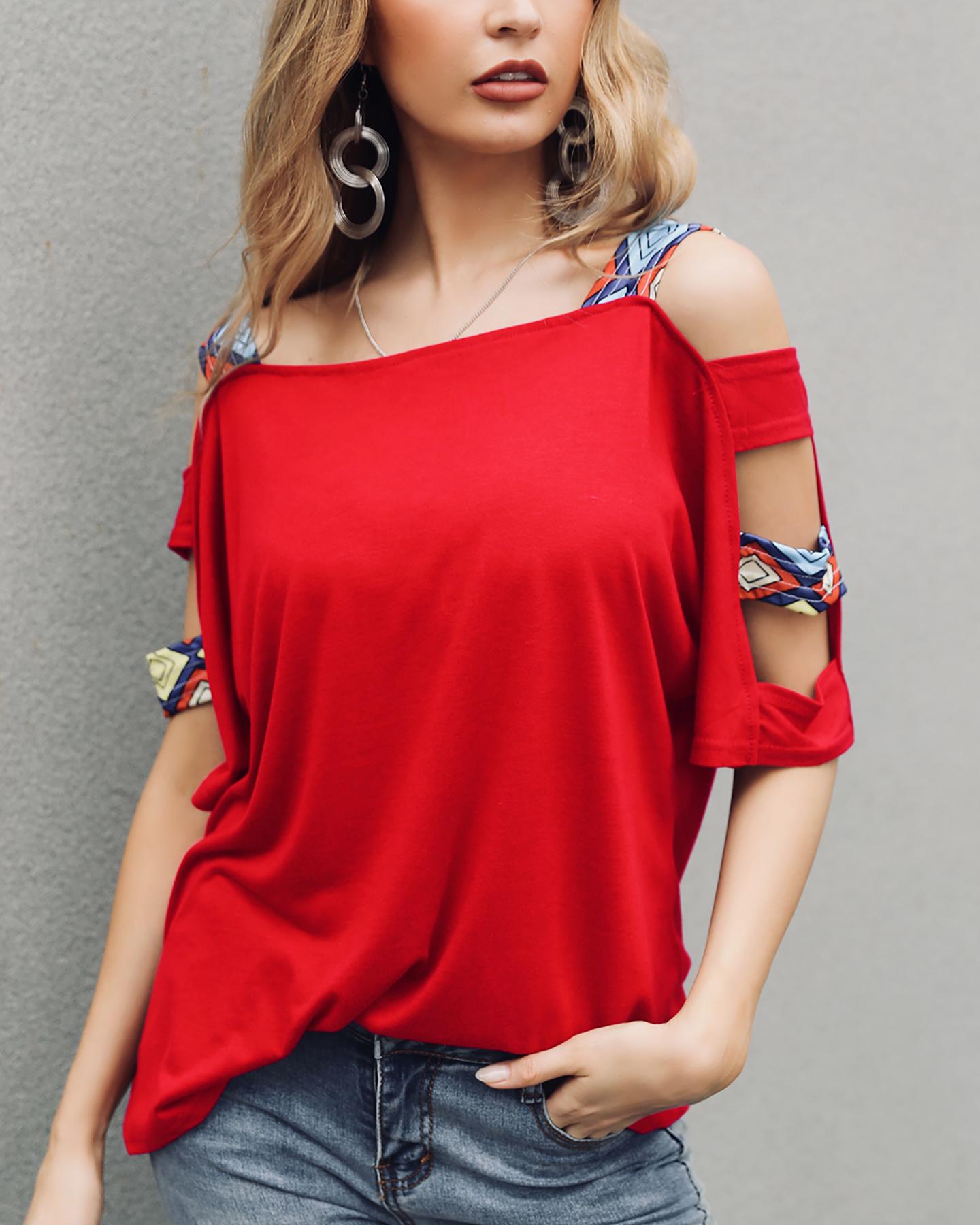 

Ladder Cutout Sleeve T-Shirt, Orange