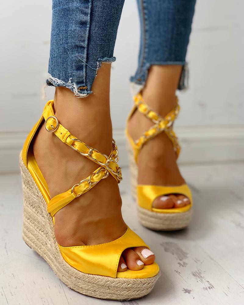 

Chain Detail Espadrille Wedge Sandals, Yellow