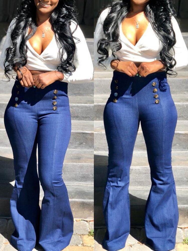 

Button Detail Bell-Bottom Jeans