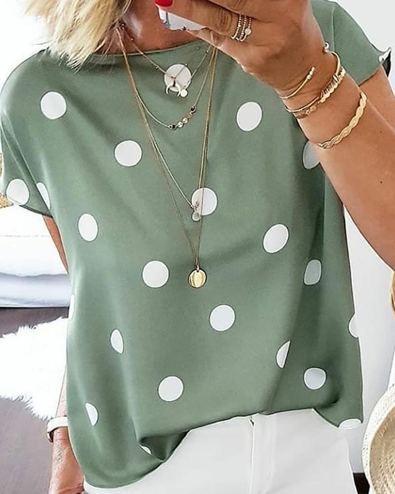 

Dot Print Pullover Casual Blouse, Light green