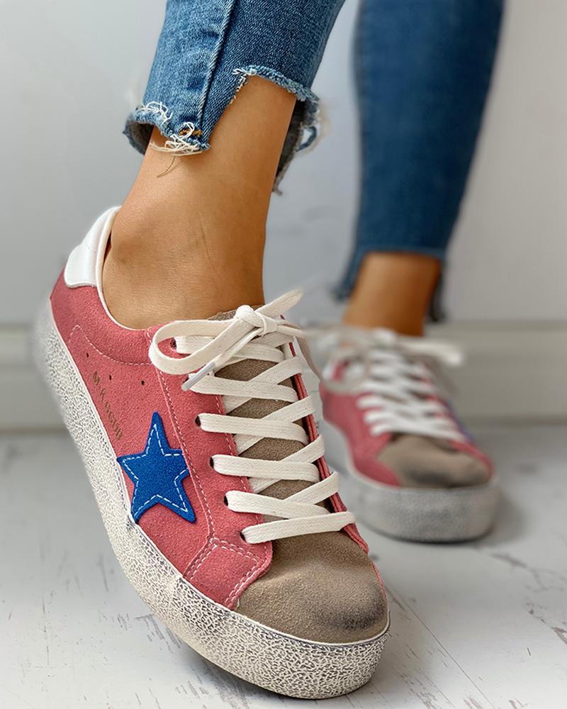 

Colorblock Star Embellished Lace-up Sneakers, Pink