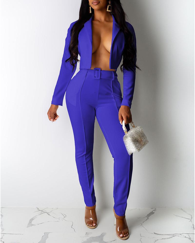 

Solid OPEN Front Coat & Pant Sets, Blue
