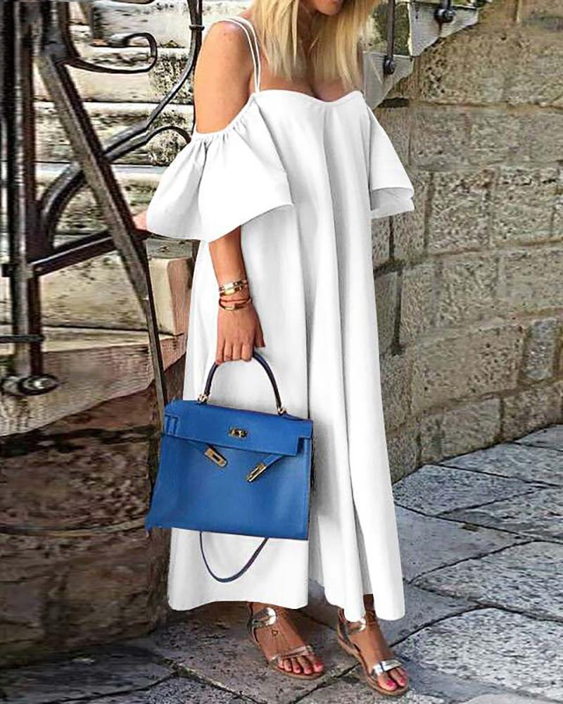 

Cold Shoulder Ruffles Spaghetti Strap Maxi Dress, White