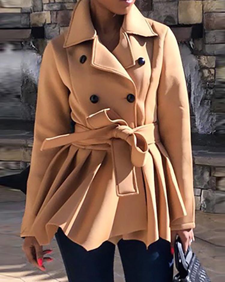 

Double Breasted Colorblock Splicing Coat, Khaki