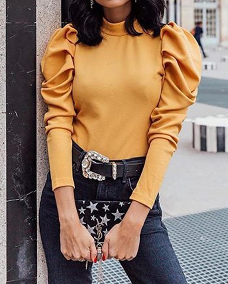 

Leg-of-Mutton Sleeve Solid Top, Yellow