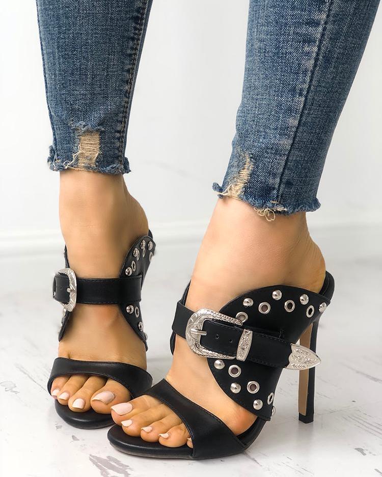 

Caged Rivet Buckle Strap Pointed Toe Heels