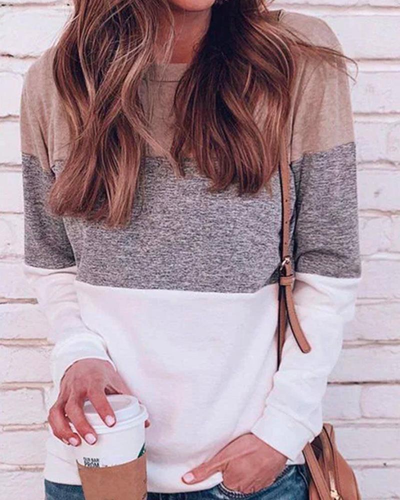 

Colorblock Long Sleeve T-Shirt, Pink