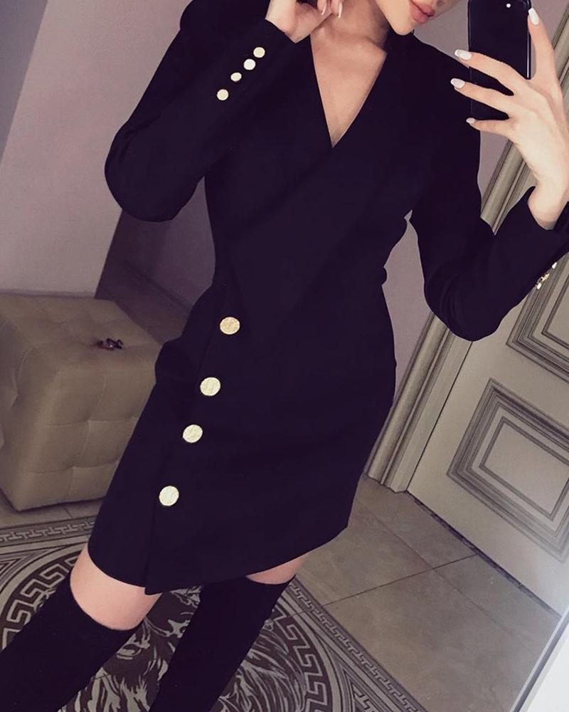 

Long Sleeve Button Detail Blazer Dress, Black
