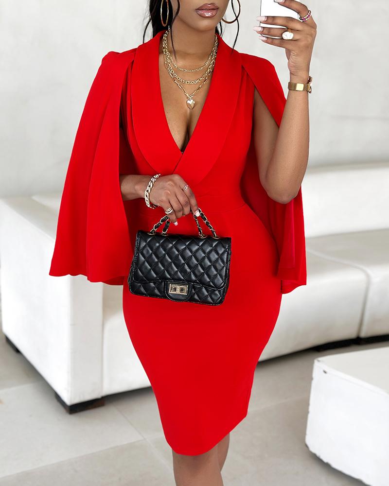 

Surplice Front Cape Design Bodycon Dress, Red