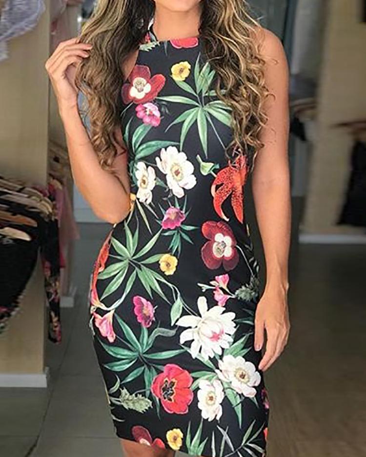 

Sexy Floral Print Backless Crisscross Sheath Dress, Multicolor